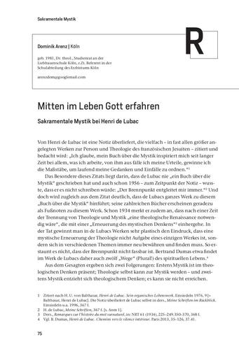 Reflexion | Dominik Arenz Mitten im Leben Gott erfahren. Sakramentale Mystik bei Henri de Lubac [75-84]