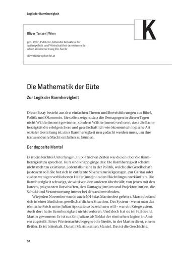 Nachfolge | Kirche | Oliver Tanzer Die Mathematik der Güte. Zur Logik der Barmherzigkeit [57-66]