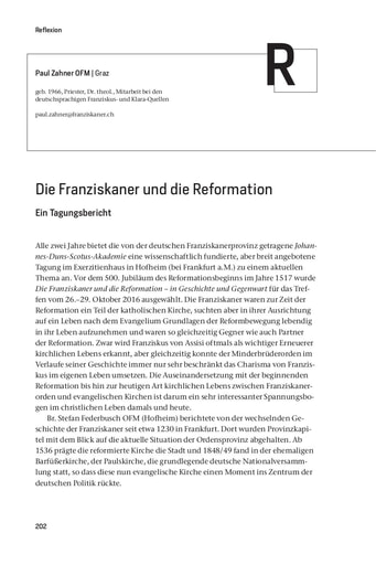 Reflexion | Paul Zahner OFM Die Franziskaner und die Reformation. Ein Tagungsbericht [202-206]