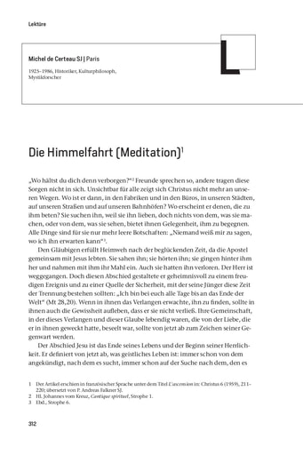 Lektüre | Michel de Certeau SJ Die Himmelfahrt (Meditation) [312-319]