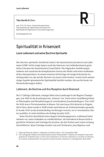 Reflexion | Tibor Bartók SJ Spiritualität in Krisenzeit. Louis Lallemant und seine Doctrine Spirituelle [85-94]