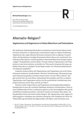 Reflexion | Michael Rosenberger Alternativ-Religion? Vegetarismus und Veganismus in frühem Mönchtum und Postmoderne [281-290]