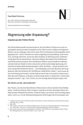 Nachfolge | Franz Dünzl Abgrenzung oder Anpassung? Impulse aus der Frühen Kirche [6-15]