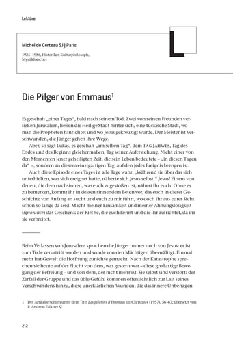 Lektüre | Michel de Certeau SJ Die Pilger von Emmaus [212-218]