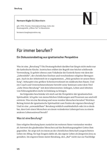 Nachfolge | Hermann Kügler SJ Für immer berufen? Ein Diskussionsbeitrag aus ignatianischer Perspektive [125-134]