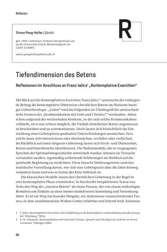 Reflexion | Simon Peng-Keller Tiefendimension des Betens. Reflexionen im Anschluss an Franz Jalics‘ „Kontemplative Exerzitien“ [66-74]