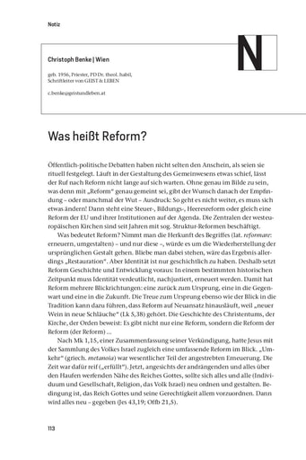 Notiz | Christoph Benke Was heißt Reform? [113-114]