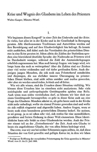 Abhandlungen | Walter Kaspar Krise und Wagnis des Glaubens im Leben des Priesters [244−250]