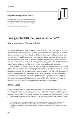 Nachfolge | Junge Theologie | Benjamin Bartsch Eine geschichtliche „Wasserscheide?“ Was von de Lubacs „Surnaturel“ bleibt [194-198]