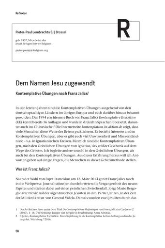 Reflexion | Pieter-Paul Lembrechts SJ Dem Namen Jesu zugewandt. Kontemplative Übungen nach Franz Jalics [56-65]