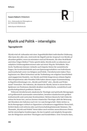 Reflexion | Susann Kabisch Mystik und Politik – interreligiös. Tagungsbericht [306-310]