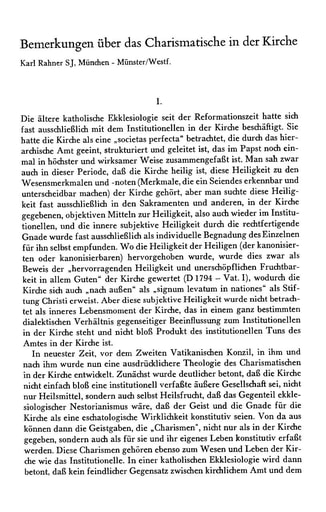 Abhandlungen | Karl Rahner Bemerkungen über das Charismatische in der Kirche [251−262]