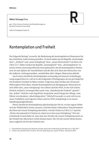 Reflexion | Walter Schaupp Kontemplation und Freiheit [46-55]