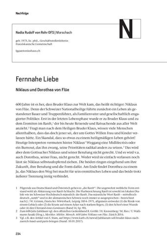 Nachfolge | Nadia Rudolf von Rohr OFS Fernnahe Liebe. Niklaus und Dorothea von Flüe [234-239]